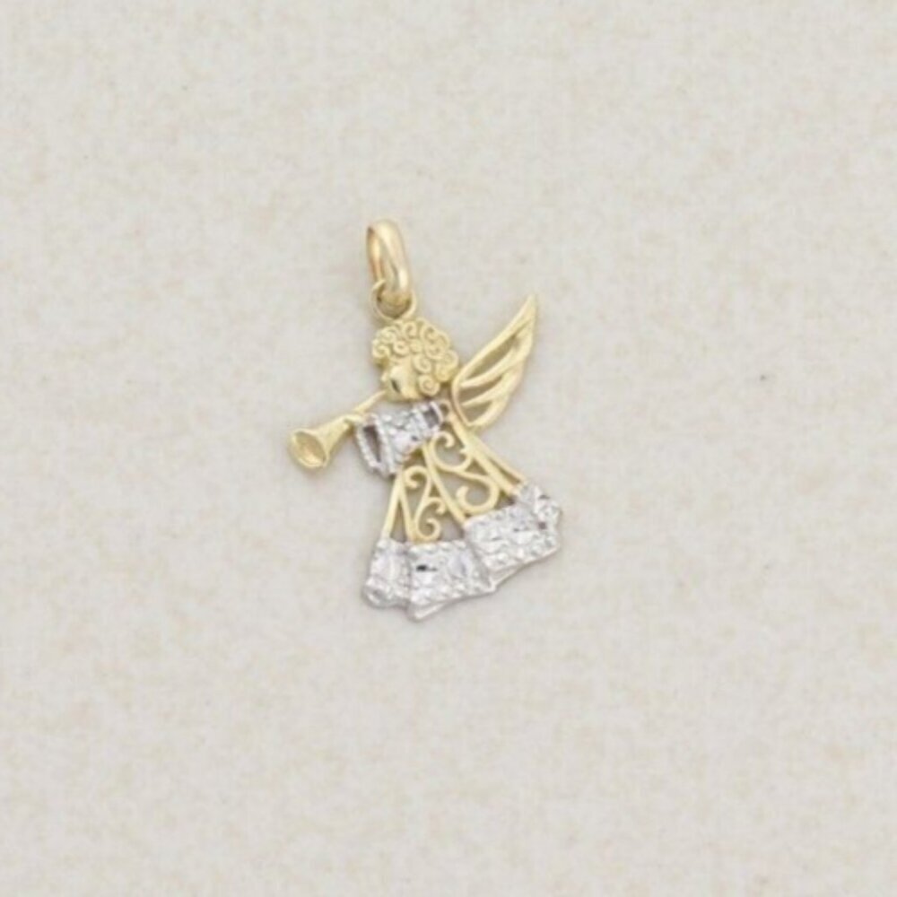 Pendant Only 10k Yellow Gold & White Gold Angel Trumpet Pendant Christmas